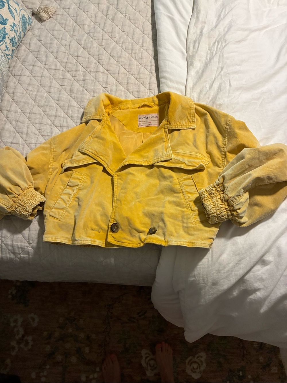 Free People Yellow Cropped Corduroy Jacket